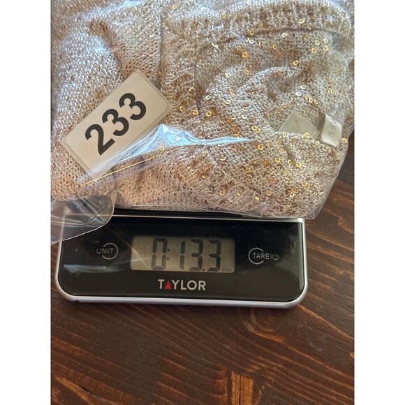 Boston Proper Metallic Gold Sequenced Light Weight Sweater S 90s Glam Holiday  - Picture 13 of 13